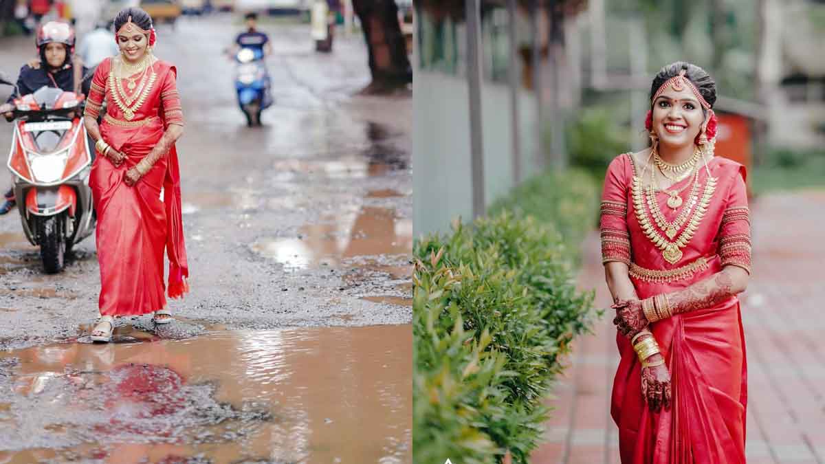 Bride : గుంతలు పడి బురద నీటితో నిండిన రోడ్లపై వధువు ఫొటోషూట్.. కారణం ఏంటో తెలుసా..? Bride photoshoot on damaged roads know the reason