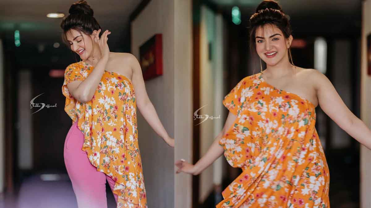 Honey Rose latest orange and pink colour dress photos viral 